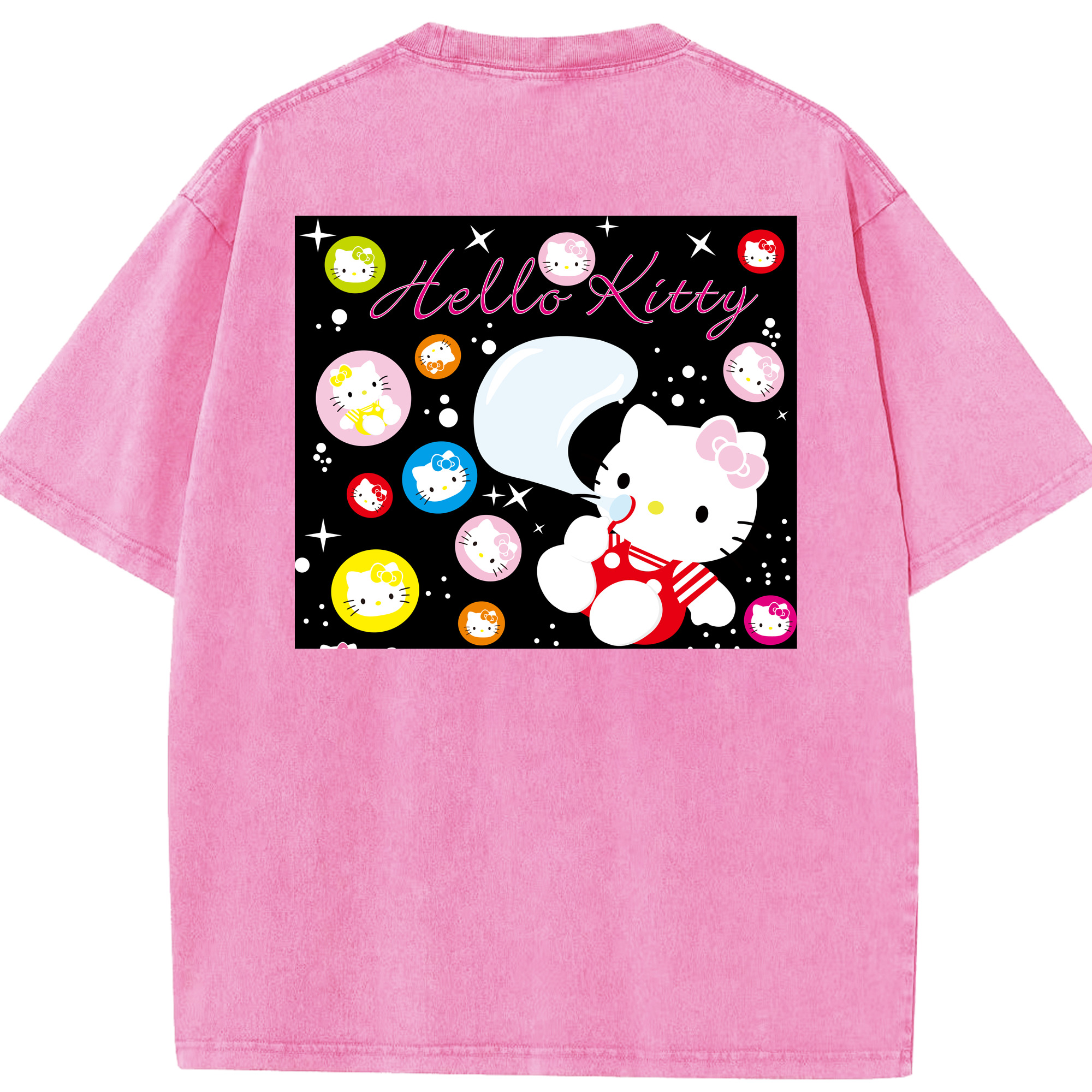 （画像用） Hello Kitty ハローキティ 綿100% ヴィンテージ風 半袖Tシャツ（背面プリント）